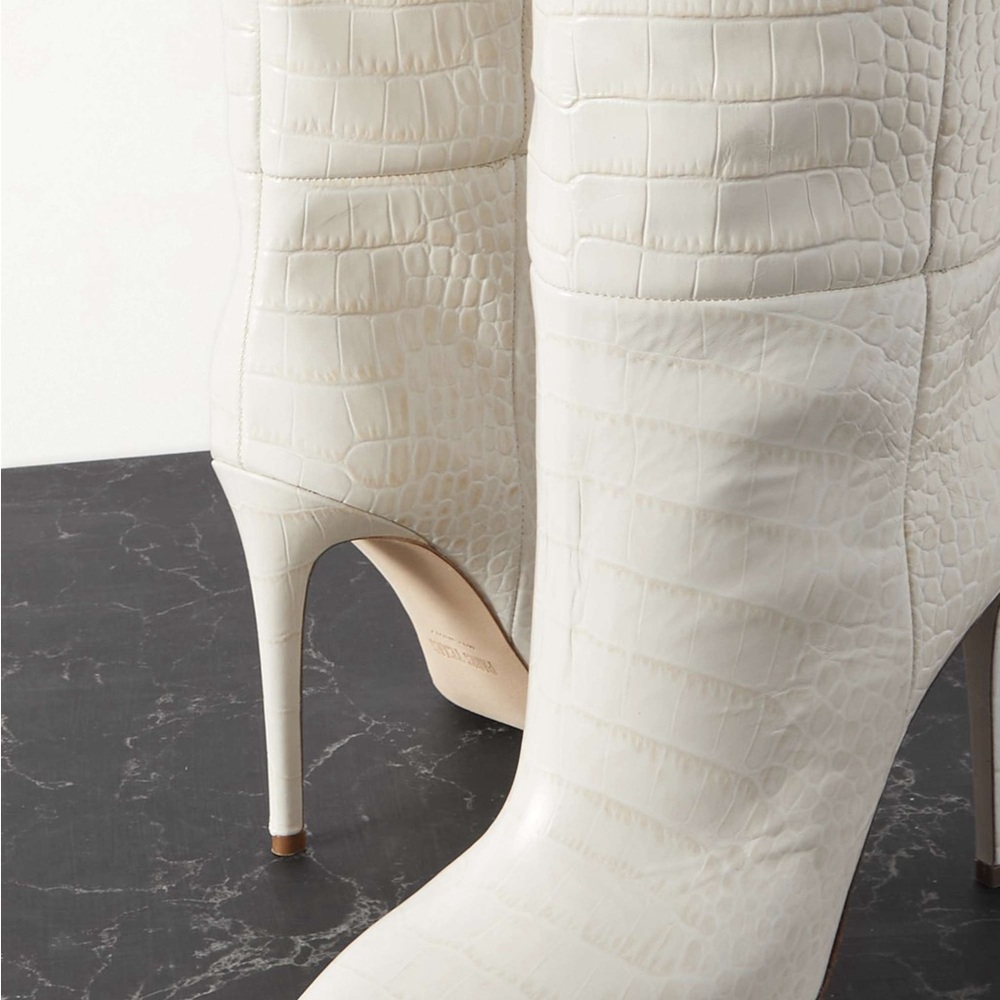 Paris Texas White Croc-Embossed Heeled Boots